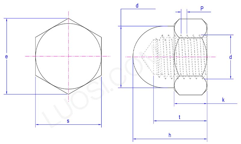 High precision Large hexagon domed cap nuts parameter