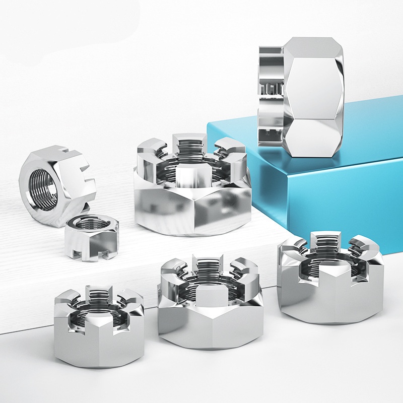 Nut mahkota bukti getaran dengan slot